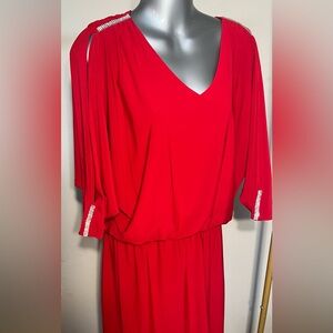 Red V-neck Dress with Rhinestones by Prelude Size 4